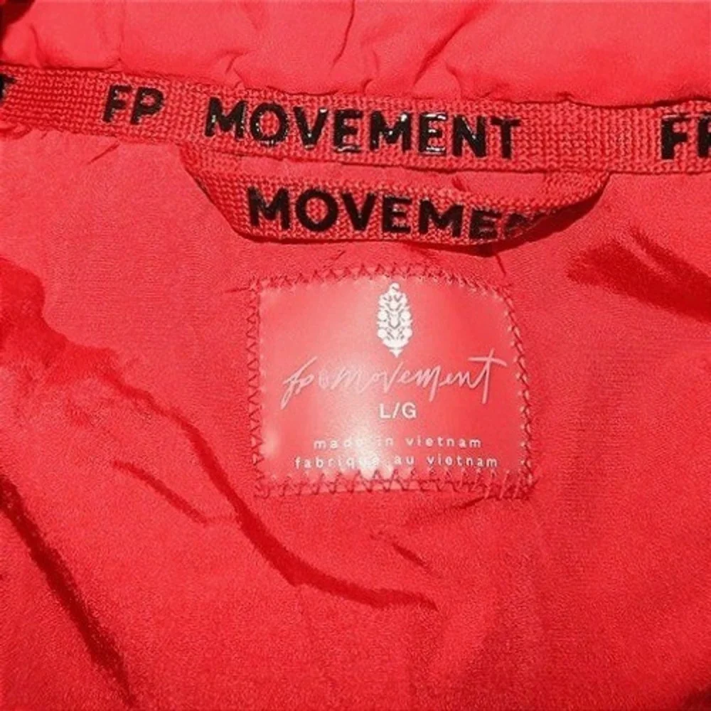 Free People Movement Powder Vixen Red Duvet Puffer Jacket Belted Hooded Crop Lg